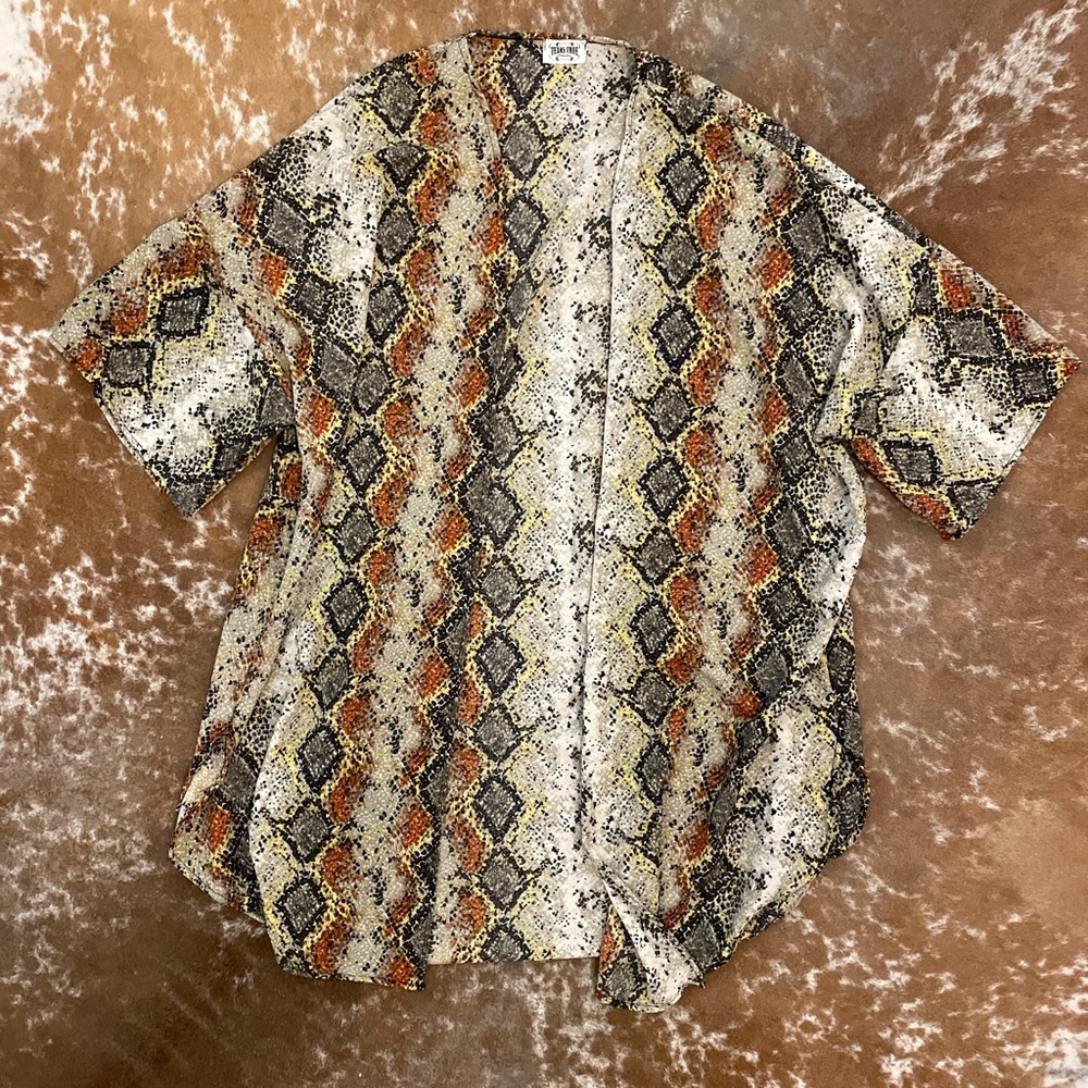 Snakeskin pattern kimono black/grey/rust/yellow
